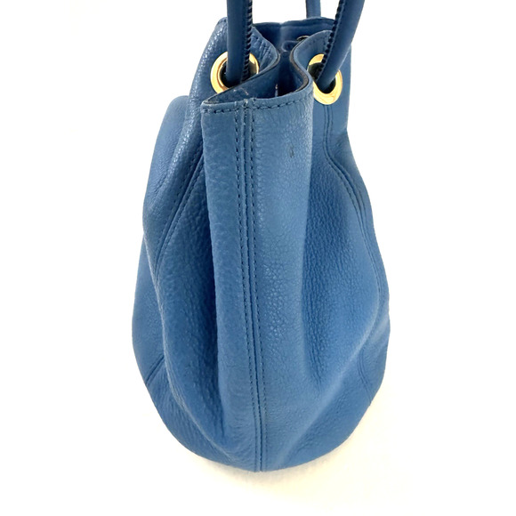 Michael Kors East-West Ring Tote Shoulder Bag Blue Pebbled Leather Tassel MK Tag - Picture 16 of 16